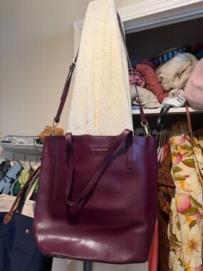 Michael Kors Plum Leather Tote with Gold Logo